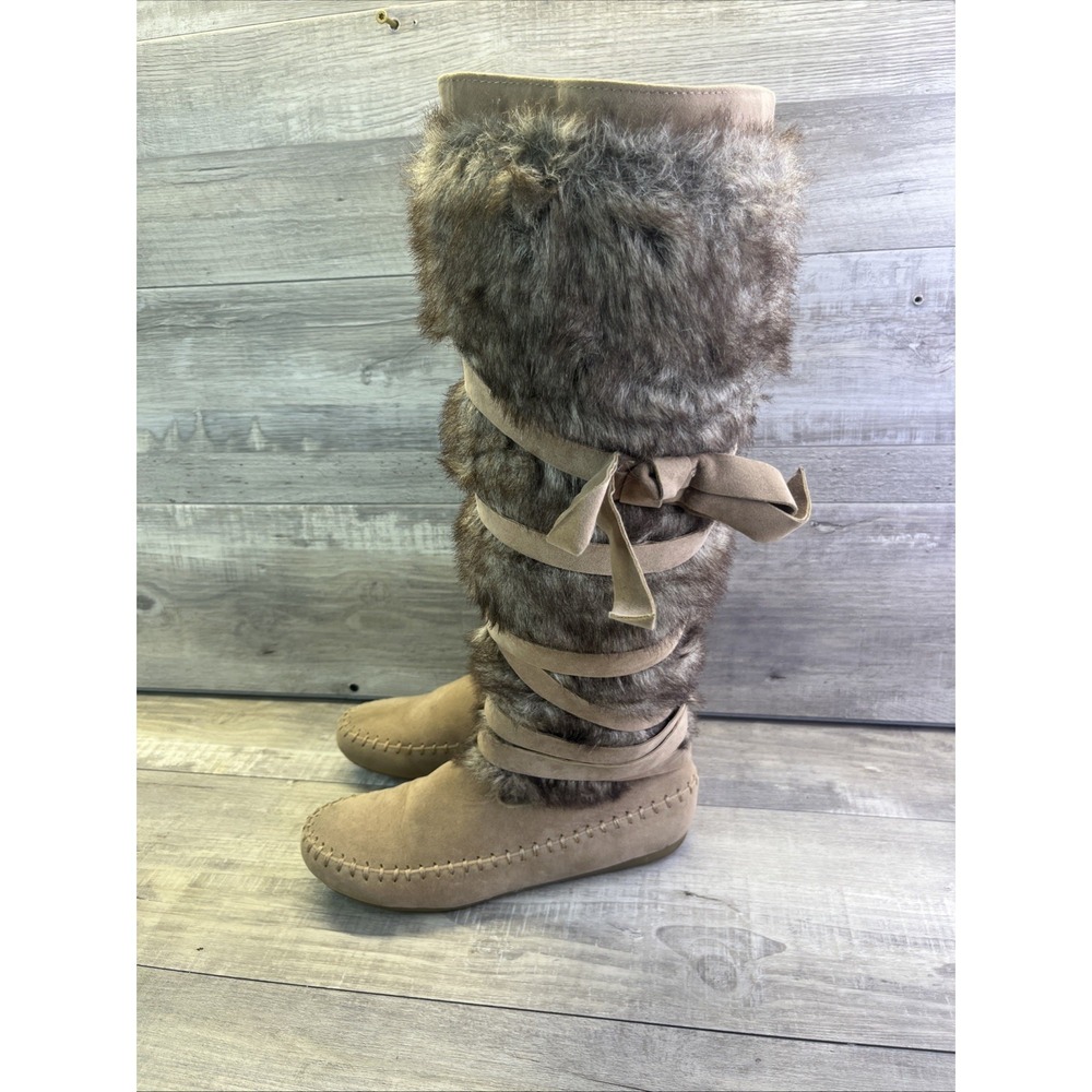 Shoe Dazzle Tall Wrap Winter Faux Fur KRISTY Moccasin Boots Size 9